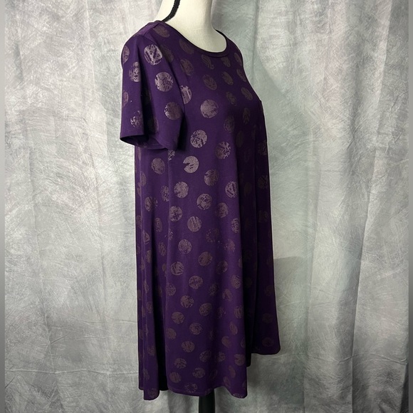 LuLaRoe Carly Purple Polka-Dot w Aztec Design Patterned Short Sleeve Swing Dress - Picture 4 of 12